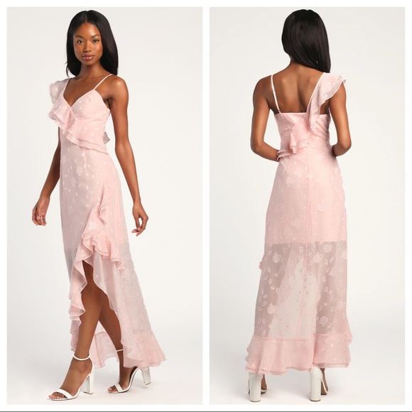 NWOT Lulus Forever Blush Pink Floral Jacquard Ruffled Maxi Dress - Picture 10 of 12